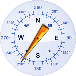 Windrichtung-Analoganzeige (Windrichtung: SW)